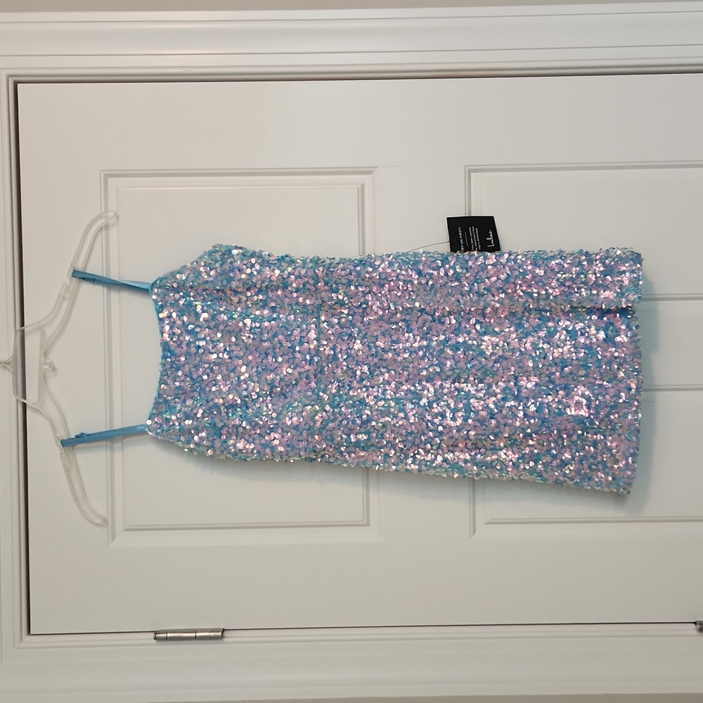 Sequin 'Em All Blue Sequin Sleeveless Mini Dress